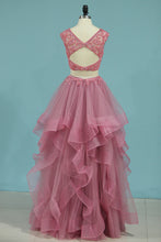 Load image into Gallery viewer, 2024 Two-Piece Bateau Tulle With Beading A Line Prom Dresses