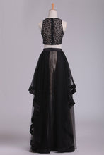 Load image into Gallery viewer, 2022 See-Through Prom Dresses Two Pieces Scoop A Line Tulle With Beading