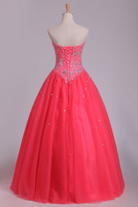 2022 Quinceanera Dresses Ball Gown Sweetheart Floor Length Beaded Bodice Tulle