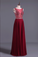 2022 Burgundy/Maroon Scoop A Line Prom Dresses Chiffon A Line With Beading