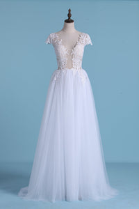 2024 Sexy Beach Wedding Dresses A-Line V-Neck Floor-Length Tulle With Slit