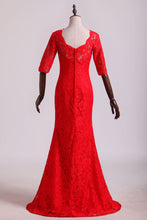 Load image into Gallery viewer, 2024 Bateau Mid-Length Sleeve Prom Dresses Sheath Lace Floor Length