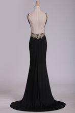 Load image into Gallery viewer, 2022 Sexy Open Back Scoop Mermaid Spandex With Beads And Applique Prom Dresses