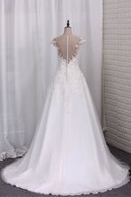 Load image into Gallery viewer, 2024 A Line Wedding Dresses Scoop Tulle With Applique Court Train