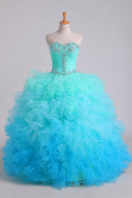 Load image into Gallery viewer, 2024 Quinceanera Dresses Ball Gown Floor Length With Beads And Ruffles