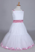 Load image into Gallery viewer, 2022 Flower Girl Dresses A-Line Straps Tea Length Organza