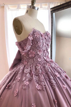 Load image into Gallery viewer, Ball Gown Off The Shoulder Tulle Quinceanera Dress With Lace Appliques, Puffy Prom Dress