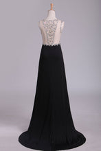 Load image into Gallery viewer, 2022 Black Scoop Prom Dresses Sheath With Beading And Slit Spandex