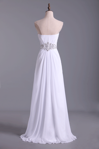 2024 Sweetheart Chiffon Floor Length A Line Prom Dress Beaded Waistline