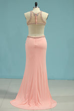 Load image into Gallery viewer, 2024 Sexy Open Back Scoop Prom Dresses Mermaid With Beads Spandex