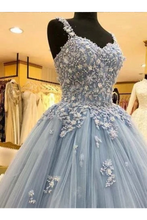 Load image into Gallery viewer, Ball Gown Straps Long Prom Dress Appliques Quinceanera Dress
