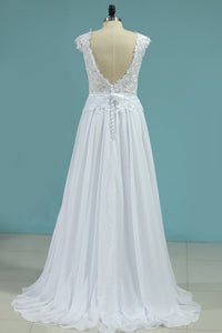 2024 Wedding Dresses Scoop Open Back Chiffon With Applique And Sash