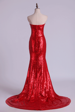 Load image into Gallery viewer, 2022 Hot Red Mermaid/Trumpet Evening Dresses Sweetheart Sequined Bodice