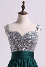 Load image into Gallery viewer, 2022 Straps A Line Short/Mini Prom Dress Beaded Bodice With Pleated Waistband Chiffon