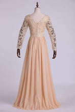 Load image into Gallery viewer, 2022 Best Selling Prom Dresses Long Sleeves A Line V Neck Chiffon