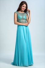 Load image into Gallery viewer, 2024 Prom Dress Scoop A Line Floor Length Beaded Tulle Bodice With Chiffon Skirt