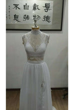 Load image into Gallery viewer, Lace Top Chiffon Two Pieces Beach Wedding Dress Sweep Train