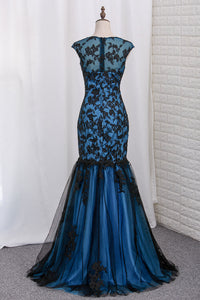 2024 Mermaid Noble Prom Dresses Scoop Floor Length With Trumpet Tulle Skirt