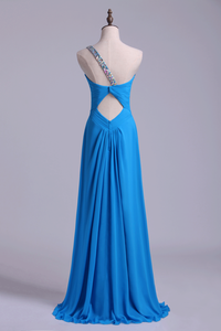 2022 Prom Dress One Shoulder A Line Floor Length Ruffles Bud Green Beads&Sequins