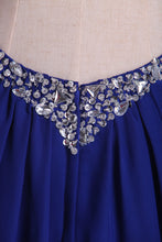 Load image into Gallery viewer, 2022 Prom Dresses Halter Open Back A Line Chiffon With Rhinestone Dark Royal Blue