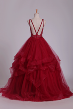 Load image into Gallery viewer, 2022 Tulle Ball Gown With Beading Prom Dresses Scoop Open Back