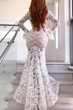 Load image into Gallery viewer, V-Neck Sheath Long Sleeves Ivory Lace Beach Wedding Dresses Bridal Gowns
