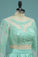 2024 Prom Dresses A-Line Scoop Floor-Length Satin & Lace Color Mint