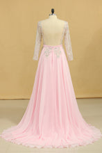 Load image into Gallery viewer, 2024 Plus Size A Line Chiffon Prom Dresses Bateau Long Sleeves With Beads &amp; Applique