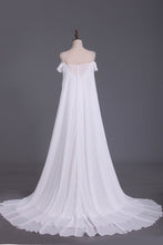 Load image into Gallery viewer, 2022 A Line Straps With Beads And Ruffles Wedding Dresses Chiffon Court Train Detachable