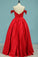 2024 Ball Gown Off-The-Shoulder Satin With Applique Color Red Zipper Back