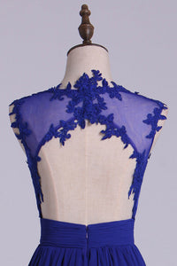 2024 Hot Selling Homecoming Dresses Scoop A-Line Short/Mini Chiffon Dark Royal Blue