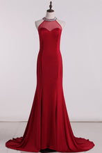 Load image into Gallery viewer, 2024 Prom Dresses Scoop Mermaid Spandex With Beading Sweep Train