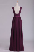 Load image into Gallery viewer, 2022 Floor Length V Neck A Line Chiffon With Slit Prom Dresses