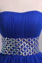 Load image into Gallery viewer, 2022 Prom Dress Strapless Dark Royal Blue A Line/Princess Pick Up Tulle Skirt Beaded Waistline