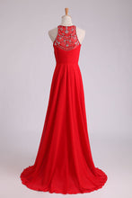 Load image into Gallery viewer, 2024 Scoop A-Line/Princess Prom Dresses With Beads And Ruffles Chiffon