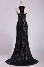 Load image into Gallery viewer, 2022 Column Prom Dresses Scoop Floor Length Sequined Bodice Open Back