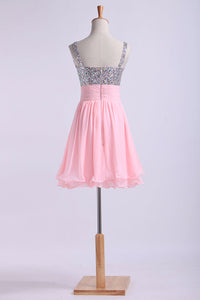 2022 Homecoming Dresses Straps Chiffon Short With Beading