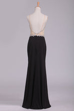 Load image into Gallery viewer, 2022 Spaghetti Straps Beaded Bodice Prom Dresses Sheath Spandex