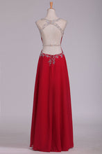 Load image into Gallery viewer, 2022 Prom Dresses A Line Scoop Cap Sleeves Chiffon With Beading Floor Length