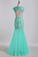 2022 Prom Dresses V Neck Mermaid/Trumpet Champagne With Applique&Beads Floor Length Tulle