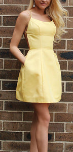 Homecoming Dresses Louise Simple Short Yellow With Pockets CD1135