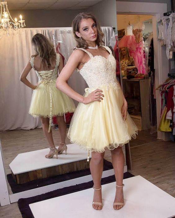 Homecoming Dresses Lace Joyce Sweetheart Strapless Applique Tulle CD13793