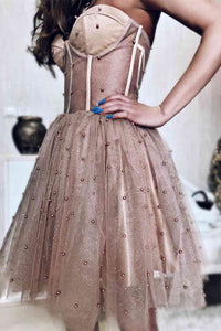Sparkly Beaded Homecoming Dresses Janey Strapless Dusty Rose CD15549