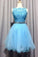 Lace Jacquelyn Homecoming Dresses Light Blue Appliques Short CD23256