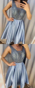 V-Neck Beading Homecoming Dresses Madeline Bodice Blue CD3522