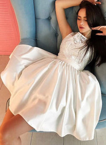 White Short Dress Charity Homecoming Dresses Satin Lace CD3958