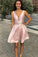 Plunging V-Neckline Homecoming Dresses Sahna Pink Light CD4448