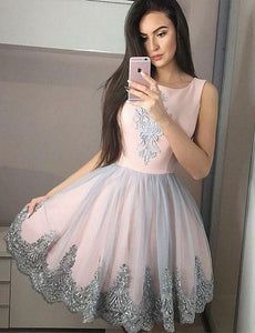 Short With Embroidery Pink Lace Marlie Homecoming Dresses CD522