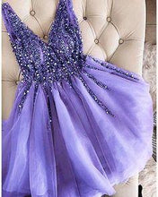 Load image into Gallery viewer, Gray V-Neck Kayla Homecoming Dresses Beaded Tulle CD6682