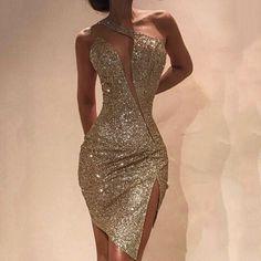 Sexy Gold Irregular Alannah Homecoming Dresses Tight Split CD6826